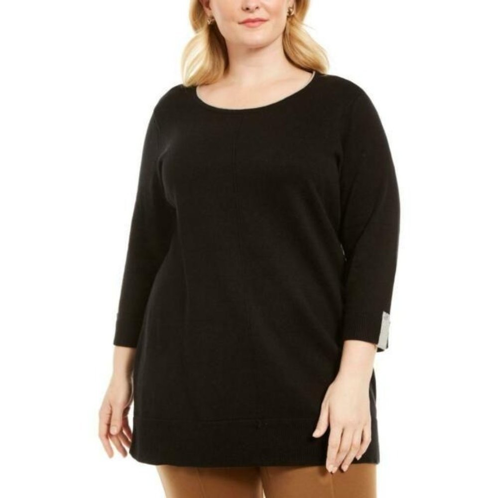 Karen Scott Contrast Trim Crewneck Sweater